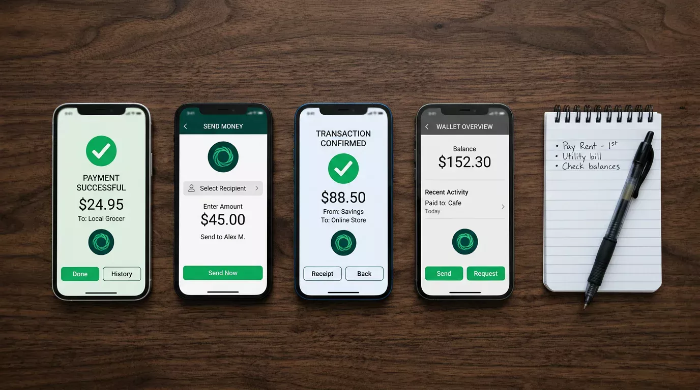 Flera mobiltelefoner sida vid sida visar olika svenska betalningsappar