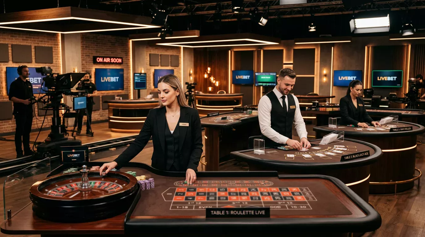 Live casino-leverantörers studiomiljö med flera spelbord