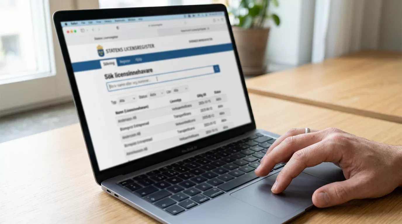 Spelare verifierar svensk licens via Spelinspektionens register