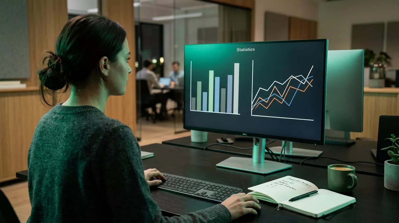 Analytiker granskar data om svenska spelmarknaden på arbetsstation