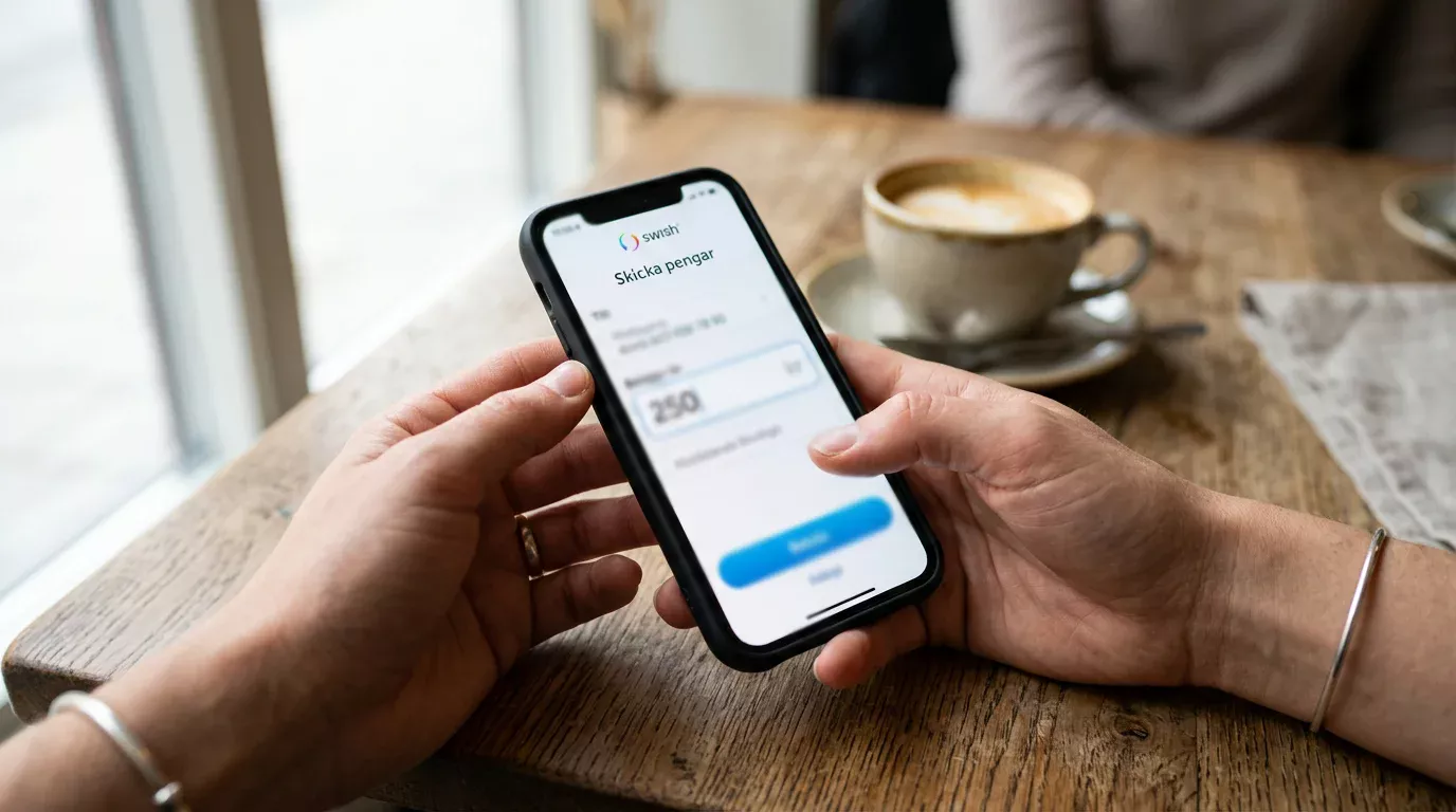 Spelare granskar minimibelopp i Swish-appen inför en överföring