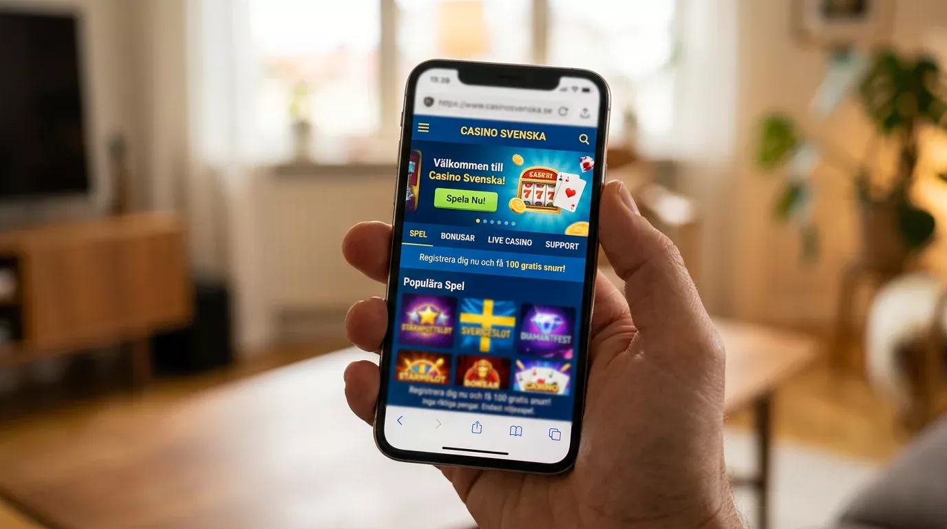 Webbcasino öppnat i mobilens webbläsare på svenska licens